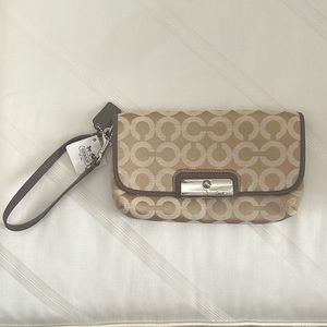 NWT COACH Logo Khaki/ Brown Wristlet